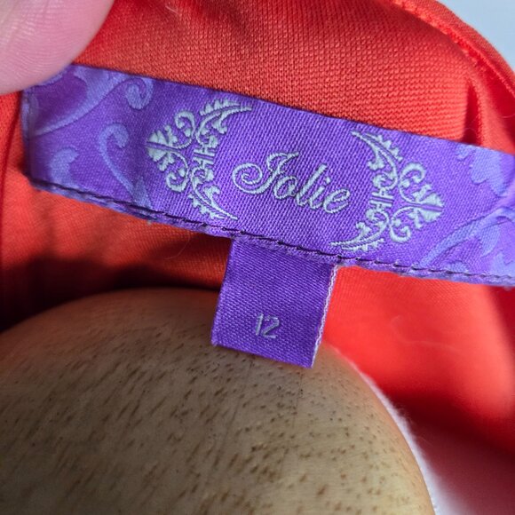 Jolie Size 12 Red Orange Abstract Print Elastic Waist Flutter Sleeve Dress - Picture 3 of 3